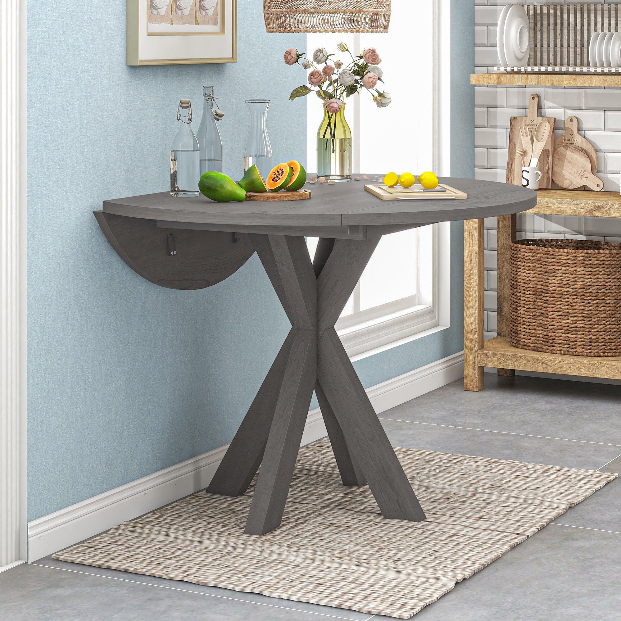 1st Choice Rustic Grey Round Dining Table Set with 4 Padded Chairs