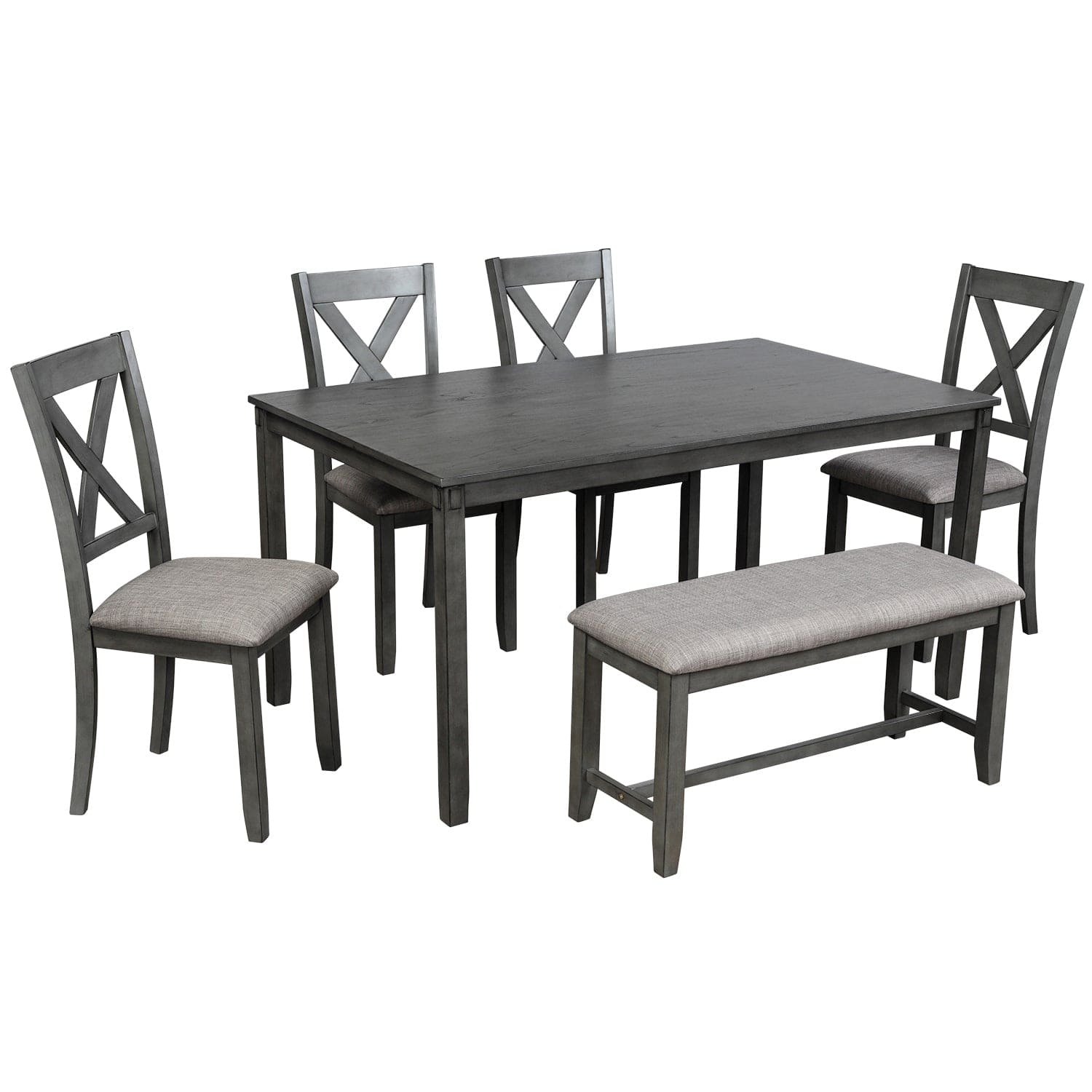 1st Choice Furniture Direct Dining Room Sets 1st Choice Wooden 6-Piece Dining Table Set with Chairs & Bench (Grey)
