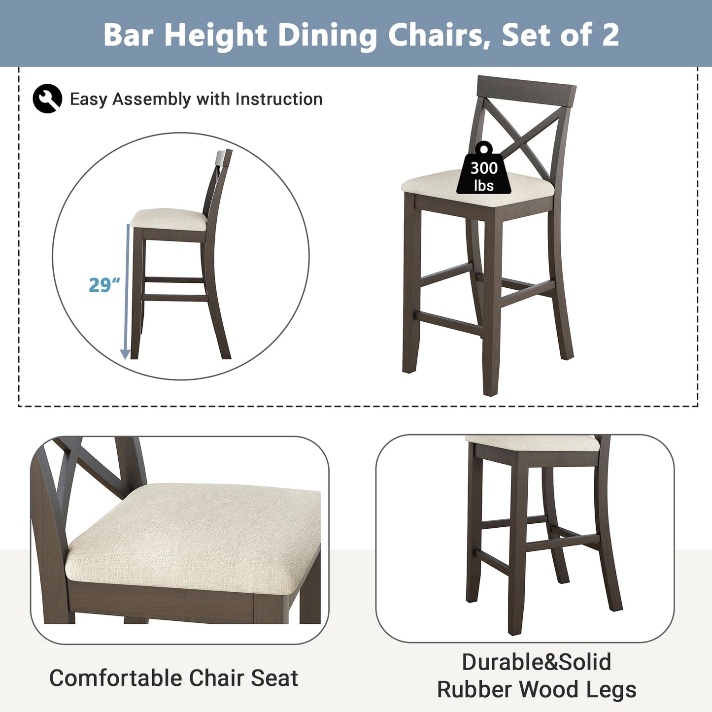 1st Choice Furniture Direct Dining Set 1st Choice 48” Farmhouse Dark Walnut Bar Height Dining Set w/ 2 Chairs