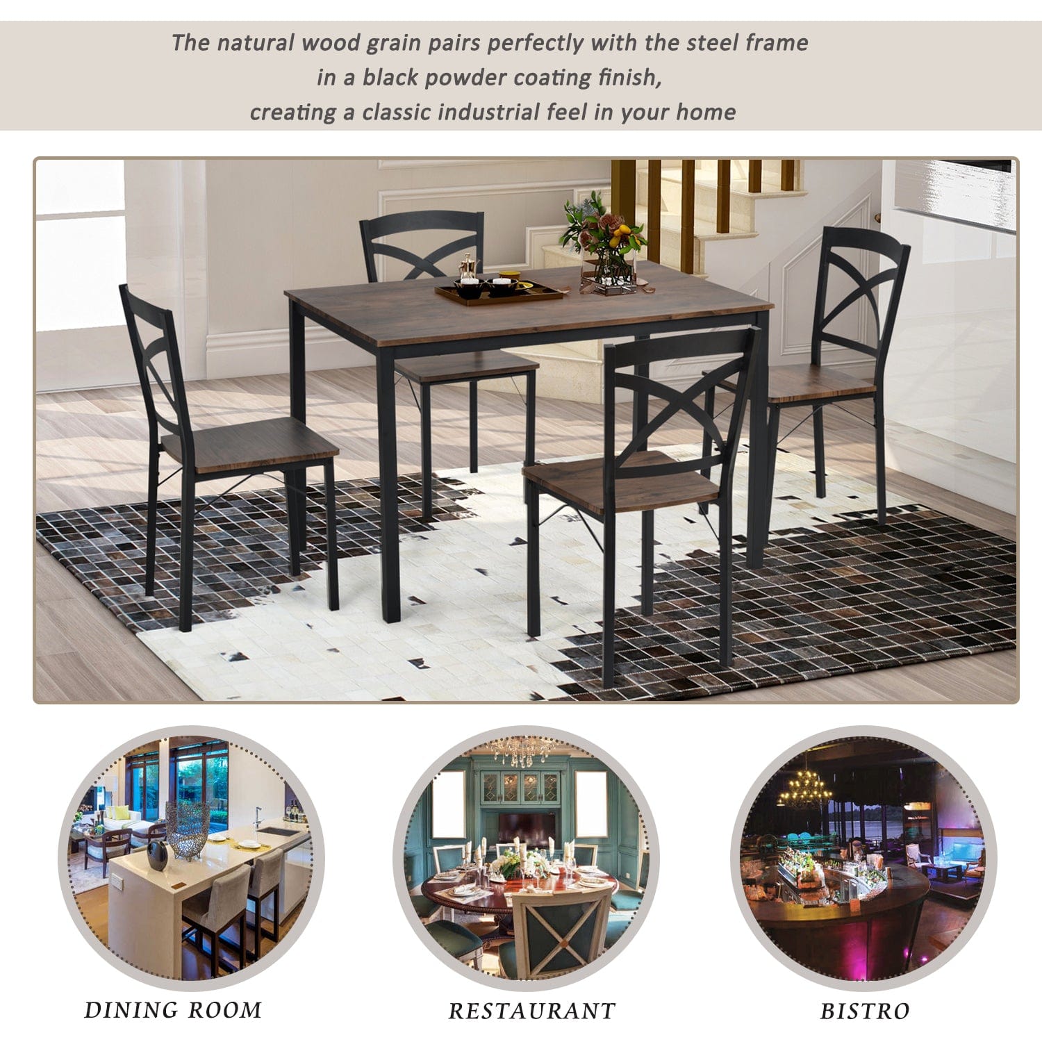 1st Choice Furniture Direct Dining Set 1st Choice 5- Piece Brown Wooden Dining Set with Table and 4 Chairs