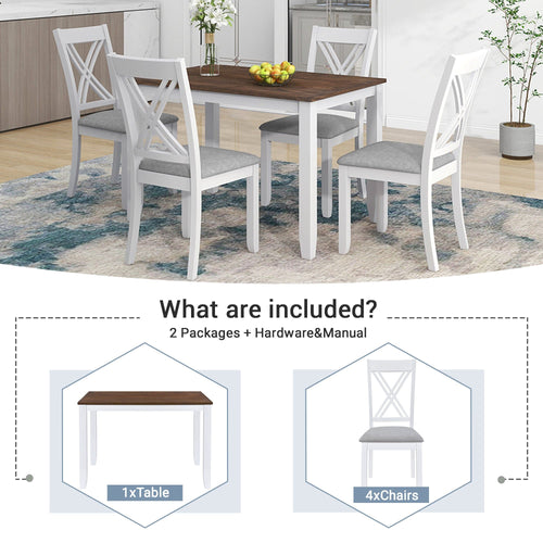 1st Choice Furniture Direct Dining Set 1st Choice 5 Piece Rustic White Wood Dining Set with X-Back Chairs