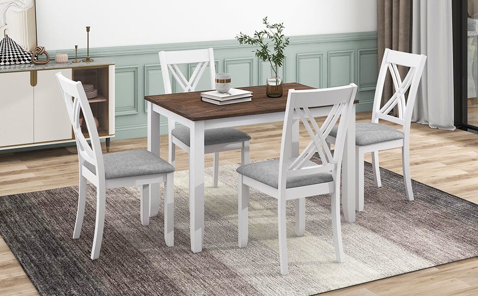 1st Choice Furniture Direct Dining Set 1st Choice 5 Piece Rustic White Wood Dining Set with X-Back Chairs