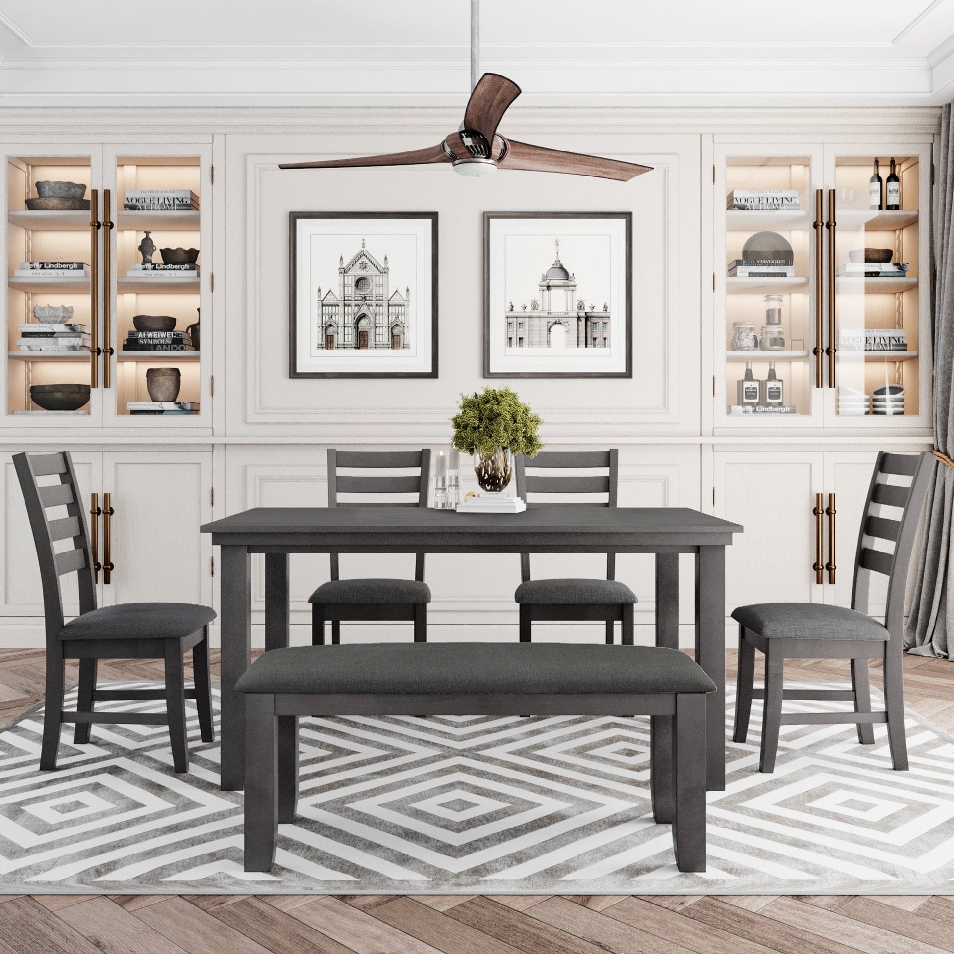 1st Choice Furniture Direct Dining Set 1st Choice 6-Piece Gray Dining Set w/Rustic Wood Table, Chairs & Bench