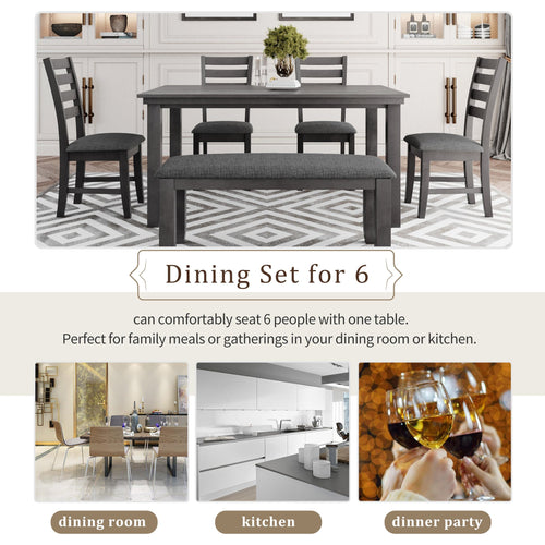 1st Choice Furniture Direct Dining Set 1st Choice 6-Piece Gray Dining Set w/Rustic Wood Table, Chairs & Bench