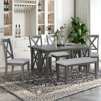 1st Choice Furniture Direct Dining Set 1st Choice 6 Piece Gray Dining Set w/Solid Wood Table, 4 Chairs, Bench