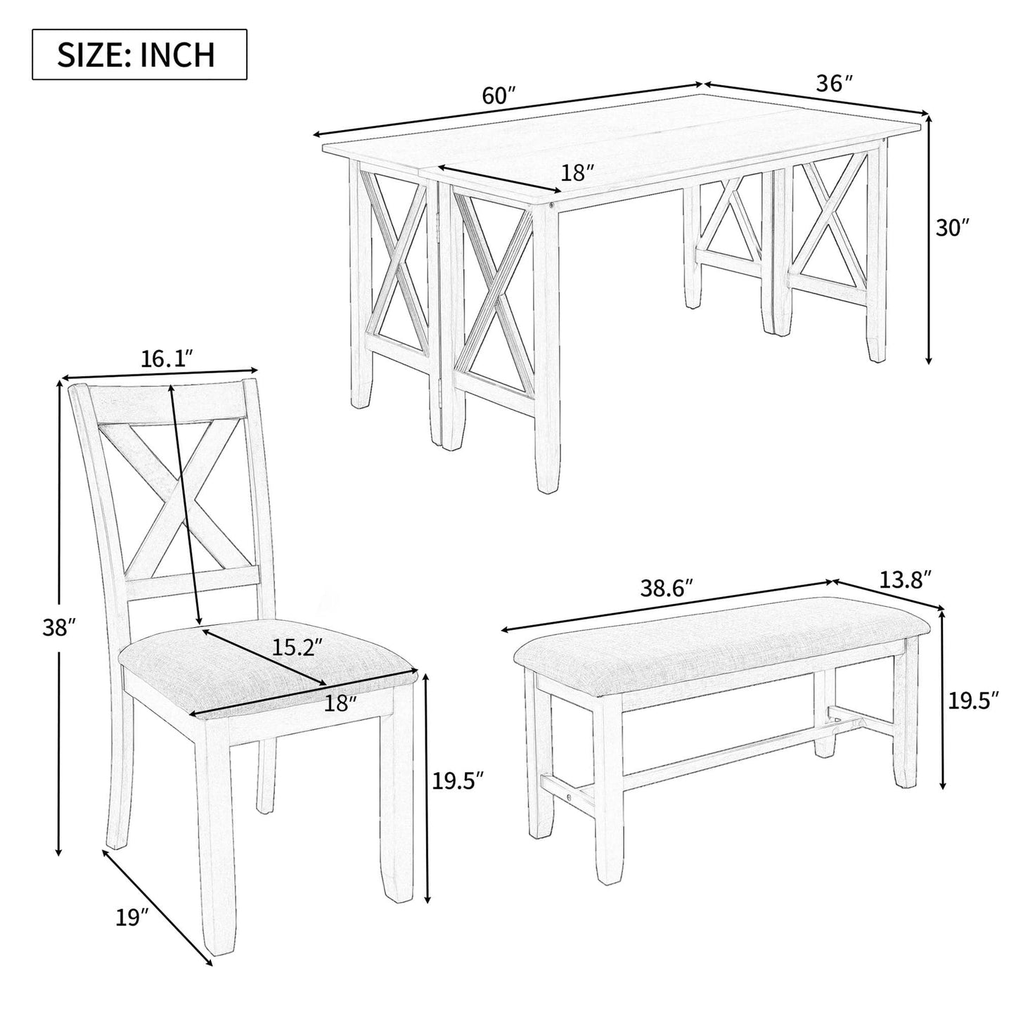 1st Choice Furniture Direct Dining Set 1st Choice 6 Piece Gray Dining Set w/Solid Wood Table, 4 Chairs, Bench