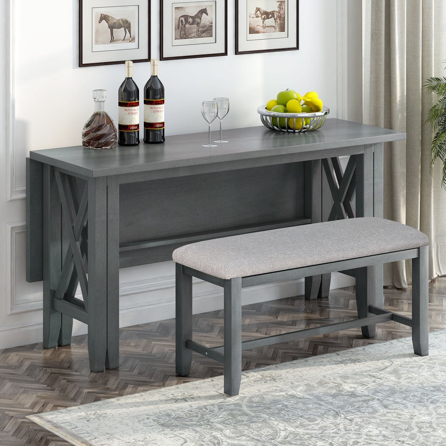 1st Choice Furniture Direct Dining Set 1st Choice 6 Piece Gray Dining Set w/Solid Wood Table, 4 Chairs, Bench