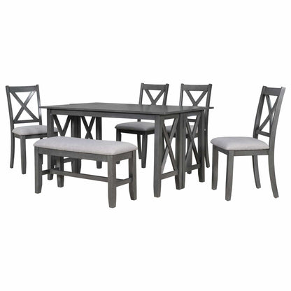 1st Choice Furniture Direct Dining Set 1st Choice 6 Piece Gray Dining Set w/Solid Wood Table, 4 Chairs, Bench