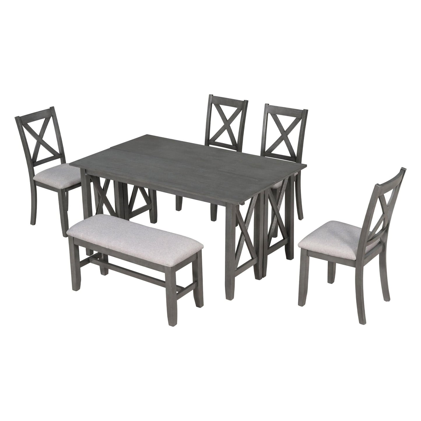 1st Choice Furniture Direct Dining Set 1st Choice 6 Piece Gray Dining Set w/Solid Wood Table, 4 Chairs, Bench