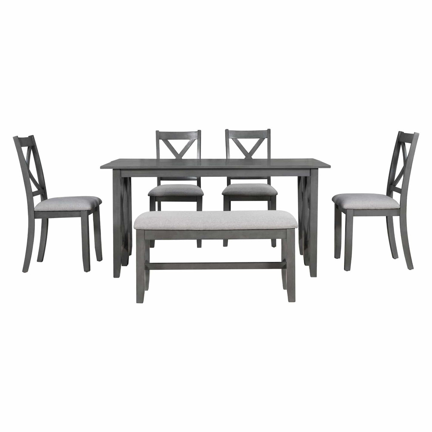 1st Choice Furniture Direct Dining Set 1st Choice 6 Piece Gray Dining Set w/Solid Wood Table, 4 Chairs, Bench