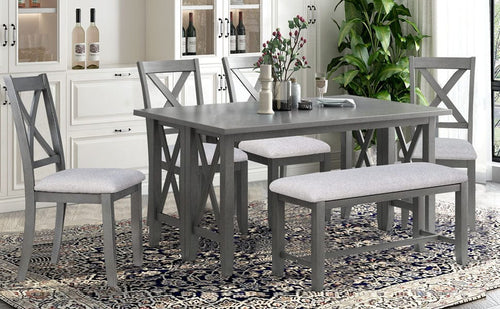 1st Choice Furniture Direct Dining Set 1st Choice 6 Piece Gray Dining Set w/Solid Wood Table, 4 Chairs, Bench