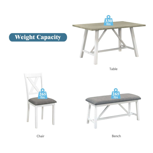 1st Choice Furniture Direct Dining Set 1st Choice 6-Piece Wood White+Gray Dining Set with Bench & Chairs
