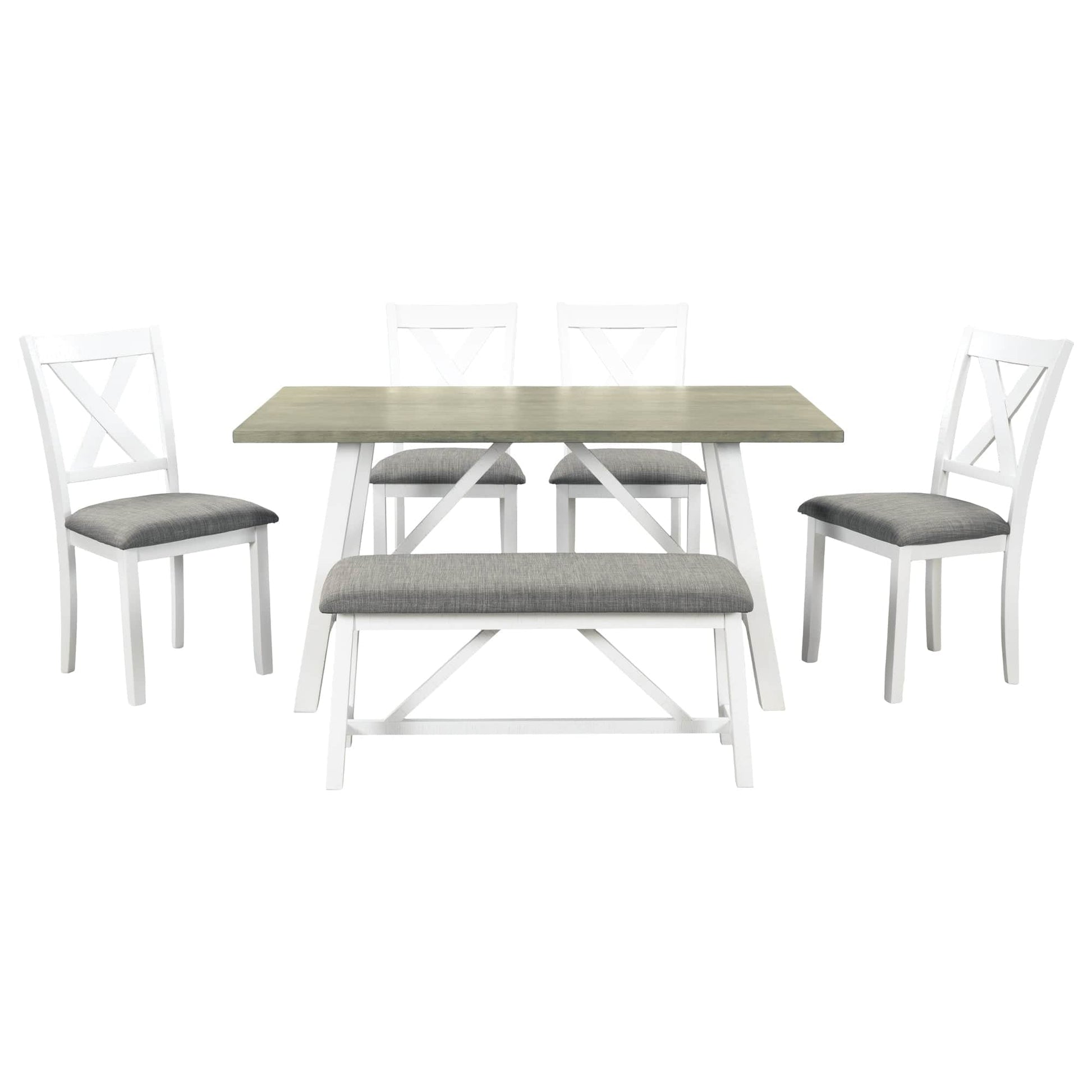 1st Choice Furniture Direct Dining Set 1st Choice 6-Piece Wood White+Gray Dining Set with Bench & Chairs