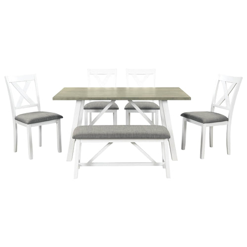 1st Choice Furniture Direct Dining Set 1st Choice 6-Piece Wood White+Gray Dining Set with Bench & Chairs