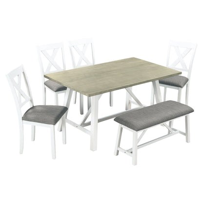 1st Choice Furniture Direct Dining Set 1st Choice 6-Piece Wood White+Gray Dining Set with Bench & Chairs