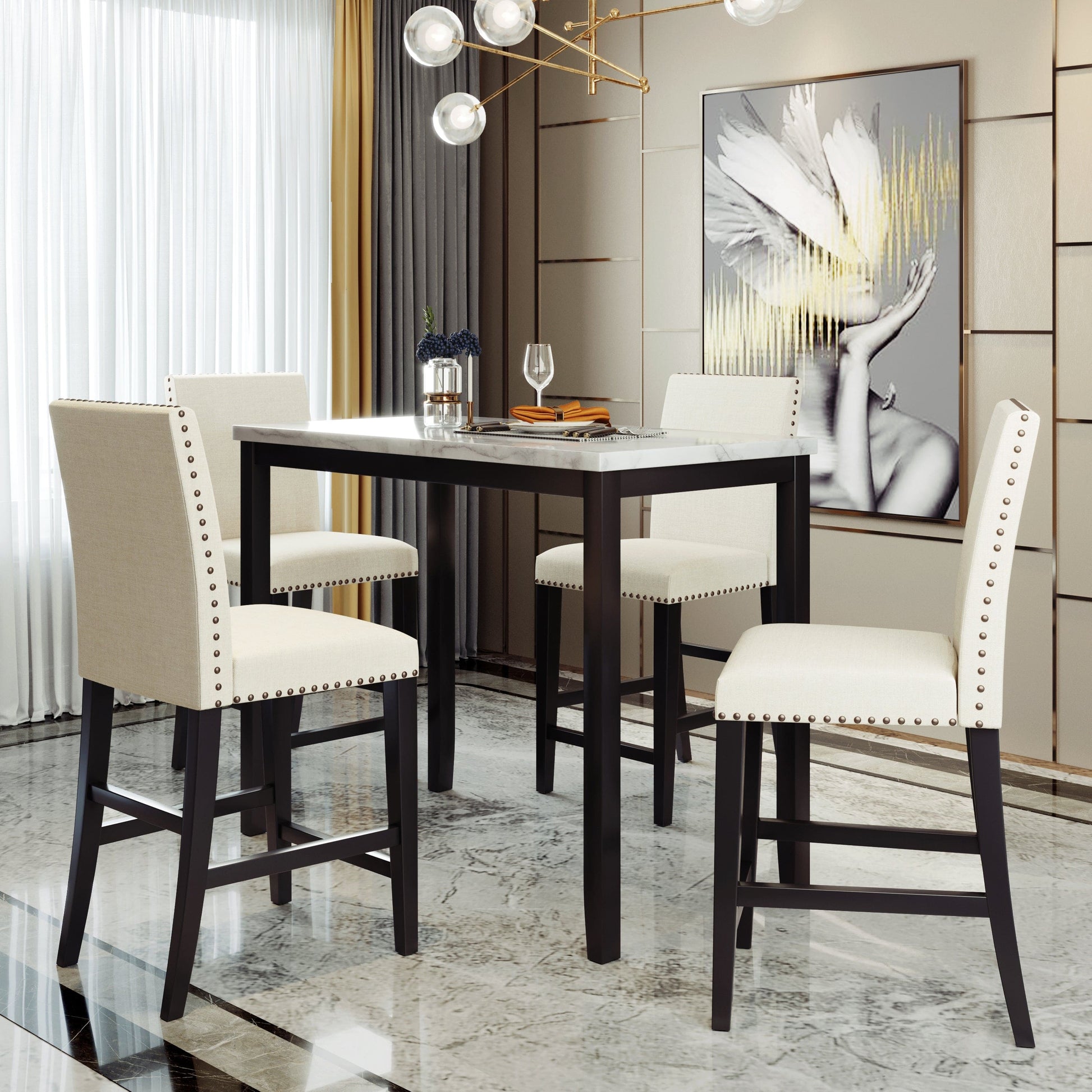 1st Choice Furniture Direct Dining Set 1st Choice Beige Faux Marble Contemporary 5-Piece Dining Set