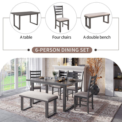 1st Choice Furniture Direct Dining Set 1st Choice Gray 6-Piece Solid Wood Dining Set w/ Table, 4 Chair &Bench