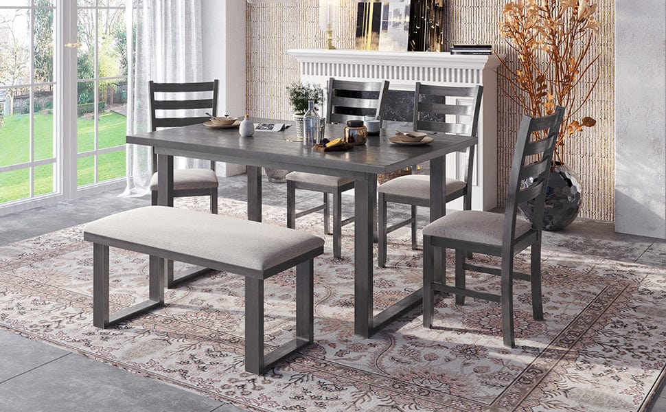 1st Choice Furniture Direct Dining Set 1st Choice Gray 6-Piece Solid Wood Dining Set w/ Table, 4 Chair &Bench