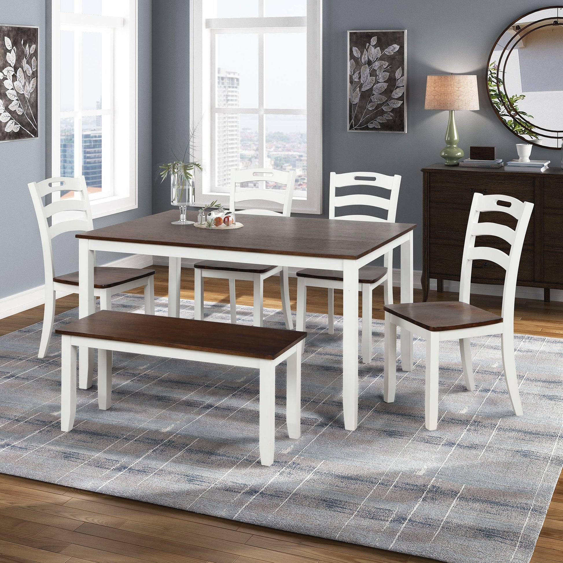 1st Choice Furniture Direct Dining Set 1st Choice Ivory & Cherry Dining Set - 6-Piece Table Set with Bench