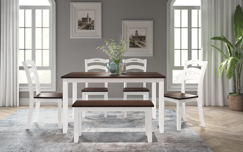 1st Choice Furniture Direct Dining Set 1st Choice Ivory & Cherry Dining Set - 6-Piece Table Set with Bench