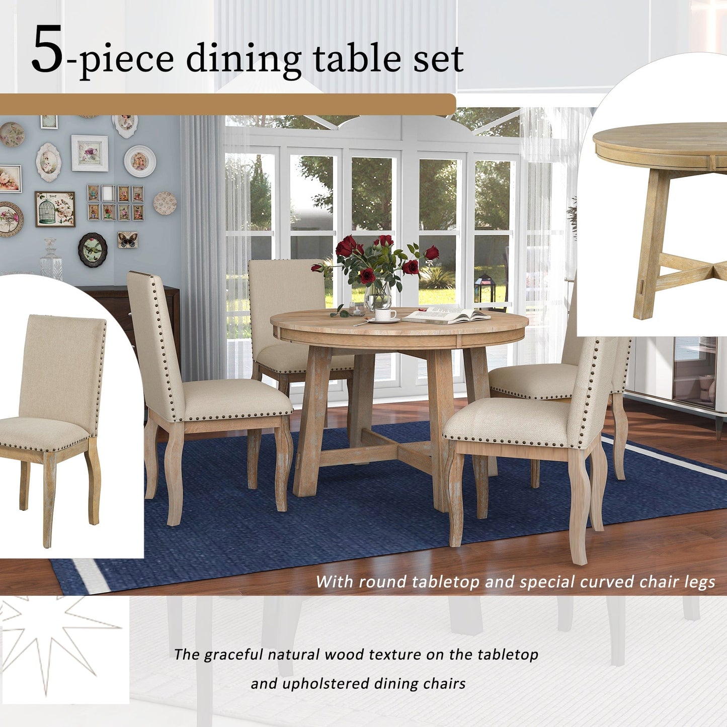 1st Choice Furniture Direct Dining Set 1st Choice Modern 5-Piece Round Farmhouse Dining Table Set