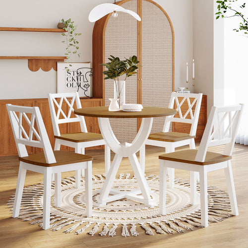1st Choice Furniture Direct Dining Set 1st Choice Oak+White 5-Piece Round Dining Set with Cross Back Chairs