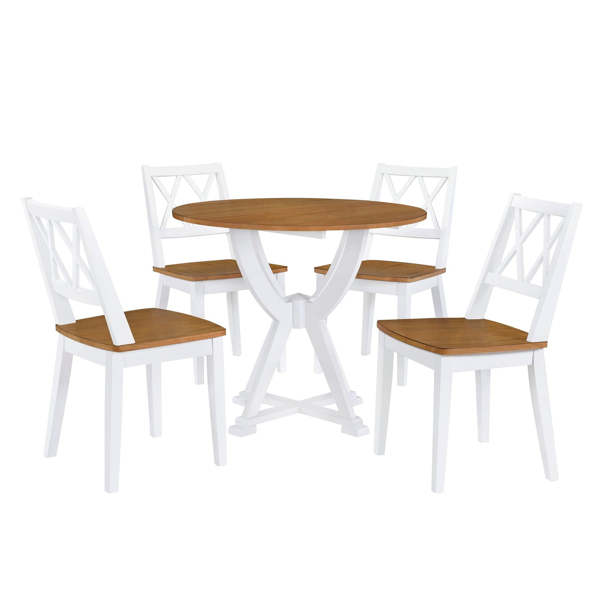 1st Choice Furniture Direct Dining Set 1st Choice Oak+White 5-Piece Round Dining Set with Cross Back Chairs