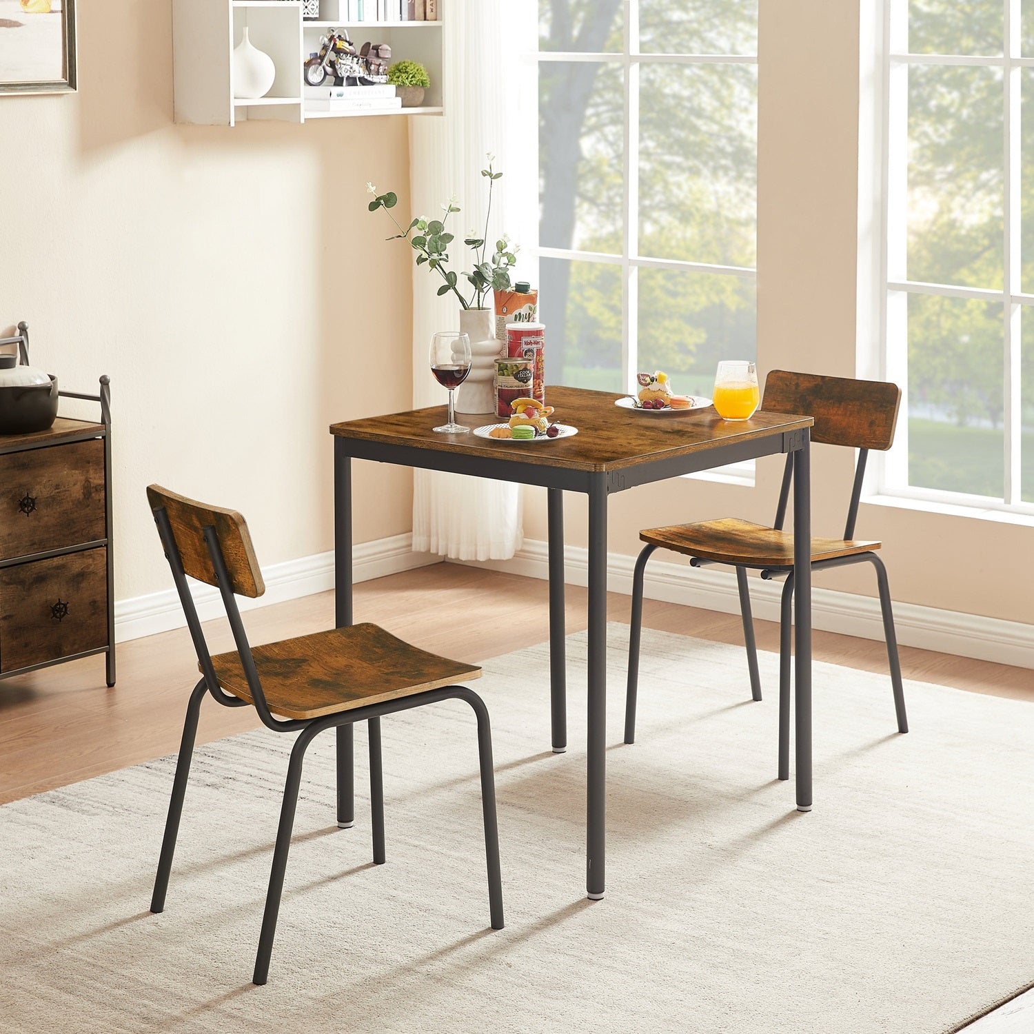 1st Choice Furniture Direct Dining Set 1st Choice Rustic Brown Dining Set with Table, Chairs & Comfy Cushions