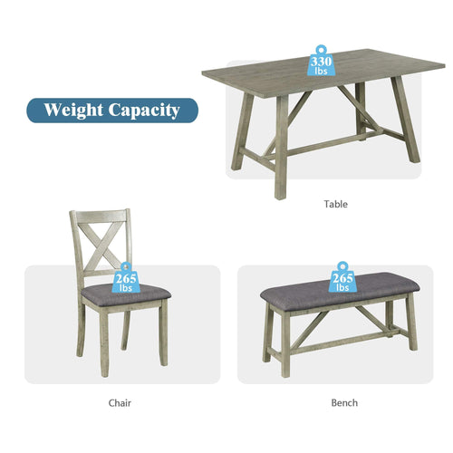1st Choice Furniture Direct Dining Set 1st Choice Rustic Gray 6-Piece Dining Set with Table, Bench, 4 Chairs