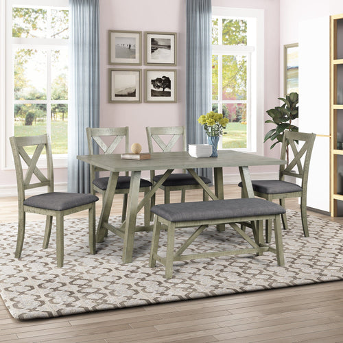 1st Choice Furniture Direct Dining Set 1st Choice Rustic Gray 6-Piece Dining Set with Table, Bench, 4 Chairs