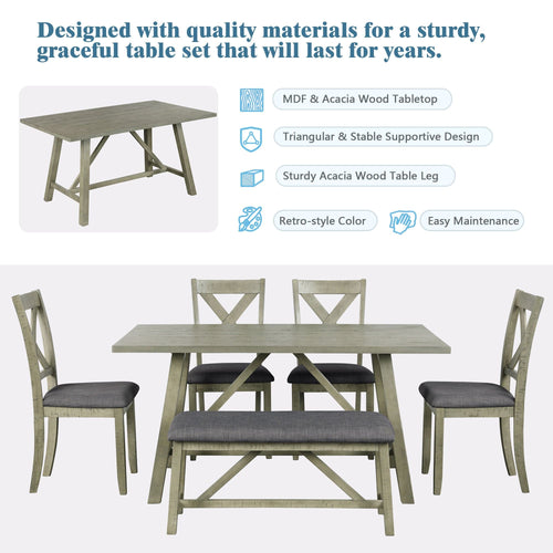 1st Choice Furniture Direct Dining Set 1st Choice Rustic Gray 6-Piece Dining Set with Table, Bench, 4 Chairs