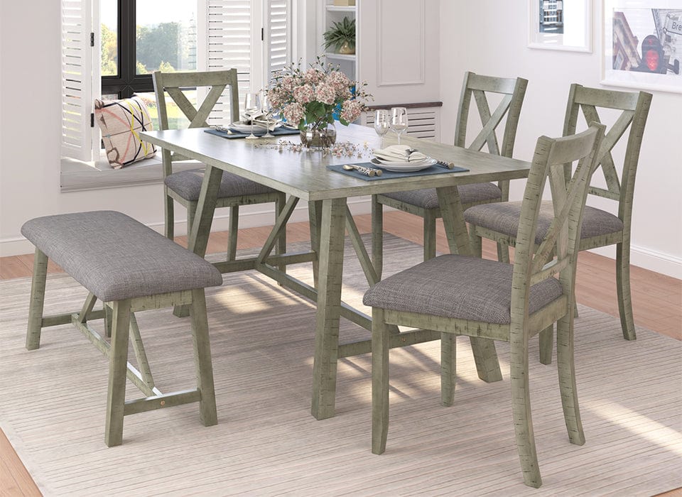 1st Choice Furniture Direct Dining Set 1st Choice Rustic Gray 6-Piece Dining Set with Table, Bench, 4 Chairs