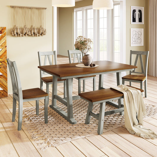 1st Choice Furniture Direct Dining Set 1st Choice Walnut+Gray Dining Table Set with 4 Chairs & Bench