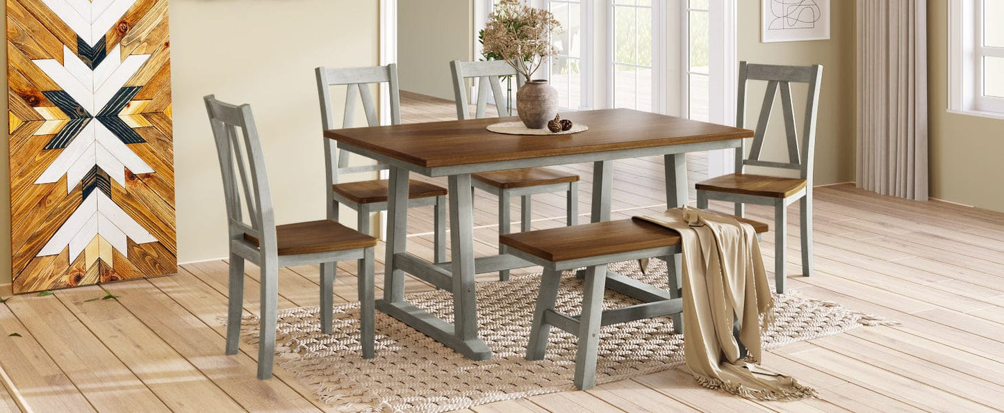 1st Choice Furniture Direct Dining Set 1st Choice Walnut+Gray Dining Table Set with 4 Chairs & Bench
