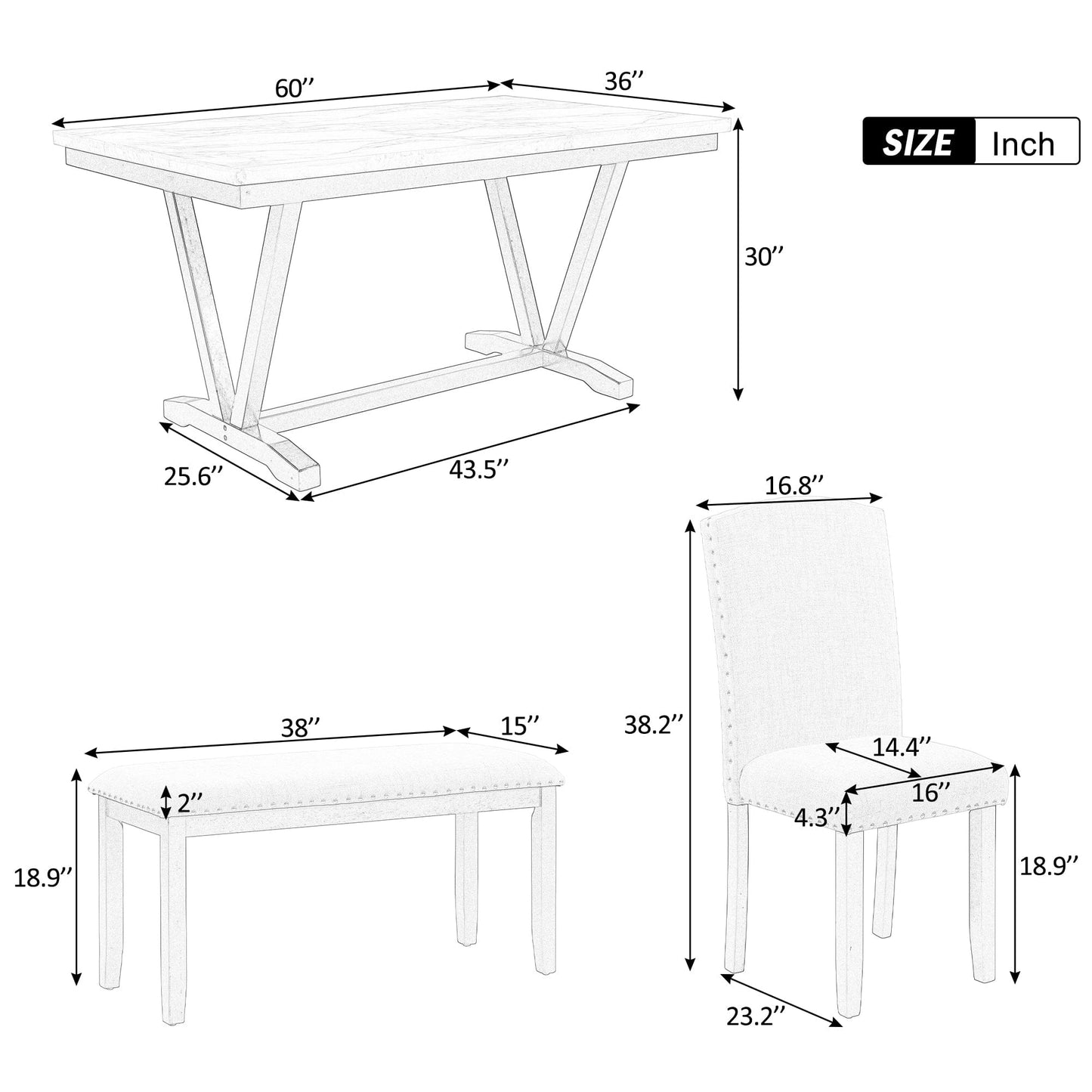 1st Choice Furniture Direct Dining Set 1st Choice White Modern 6-Piece Dining Set with Table, 4 Chair & Bench