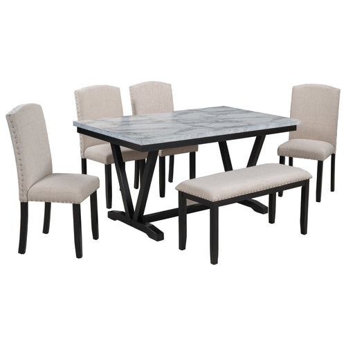 1st Choice Furniture Direct Dining Set 1st Choice White Modern 6-Piece Dining Set with Table, 4 Chair & Bench