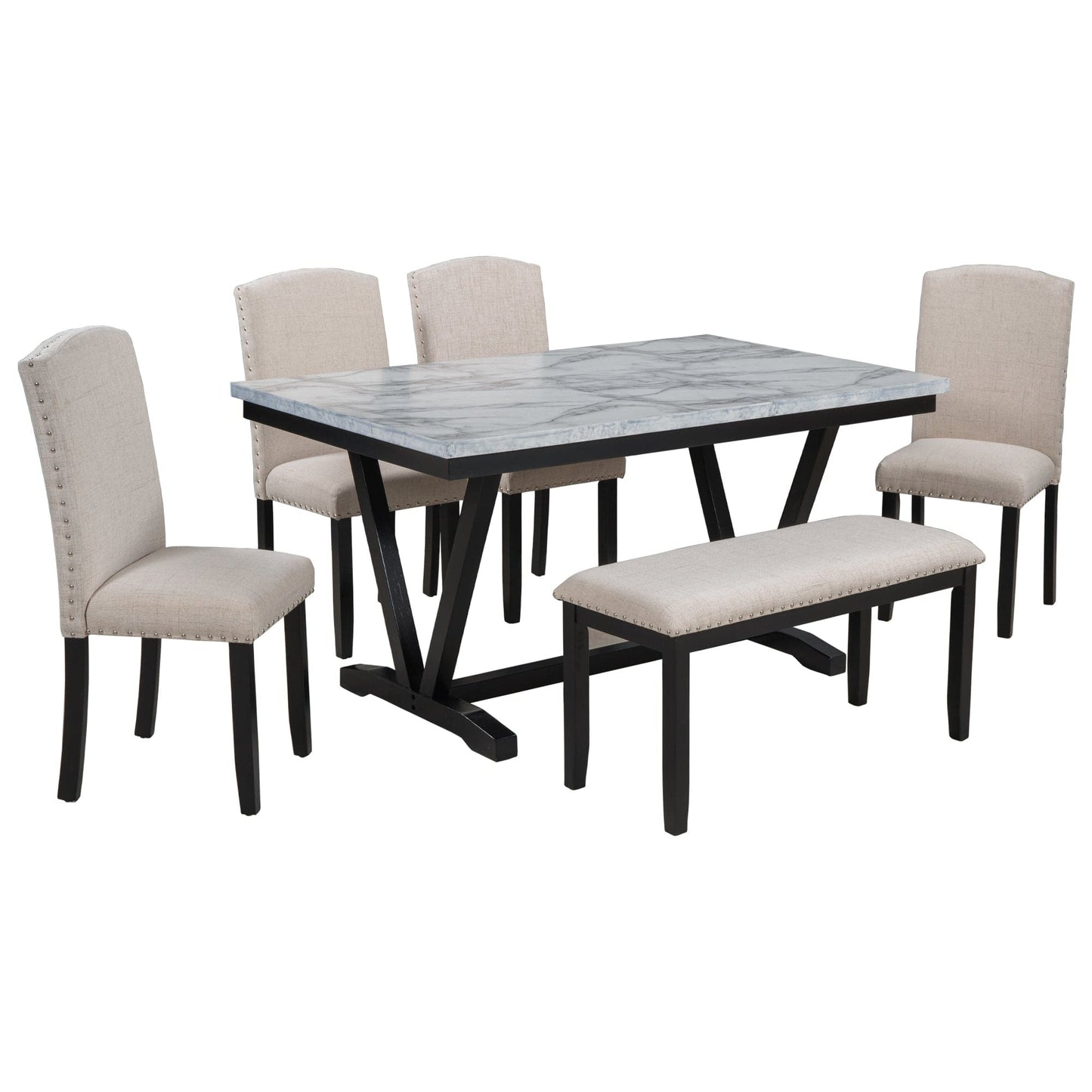 1st Choice Furniture Direct Dining Set 1st Choice White Modern 6-Piece Dining Set with Table, 4 Chair & Bench