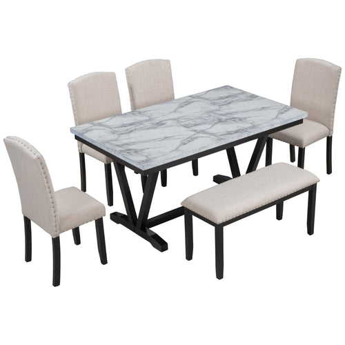 1st Choice Furniture Direct Dining Set 1st Choice White Modern 6-Piece Dining Set with Table, 4 Chair & Bench