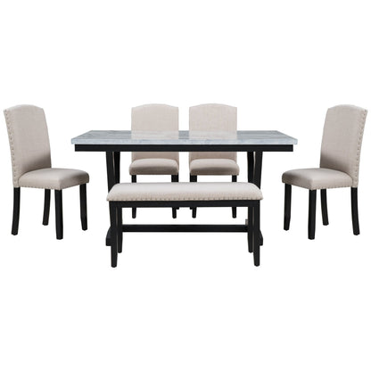 1st Choice Furniture Direct Dining Set 1st Choice White Modern 6-Piece Dining Set with Table, 4 Chair & Bench