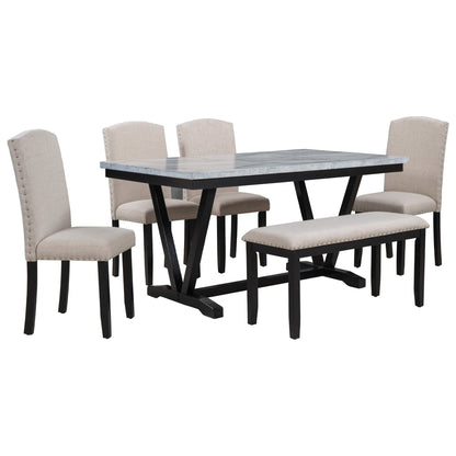 1st Choice Furniture Direct Dining Set 1st Choice White Modern 6-Piece Dining Set with Table, 4 Chair & Bench