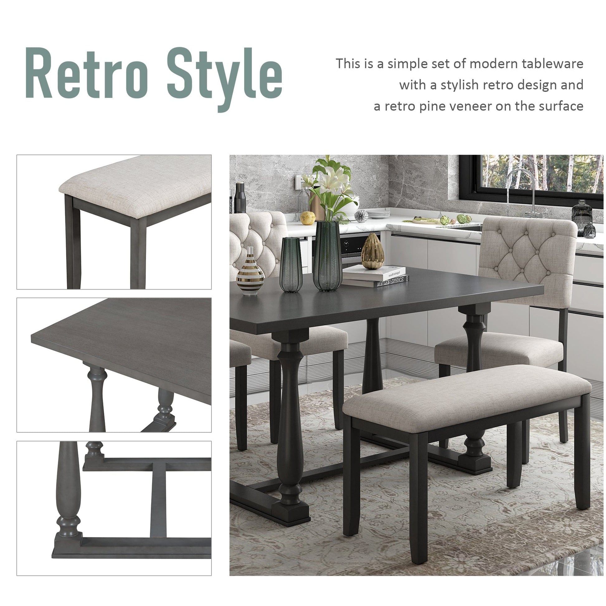 1st Choice Furniture Direct Dining Sets 1st Choice Gray 6-Piece Dining Set with Table & Foam-covered Backs