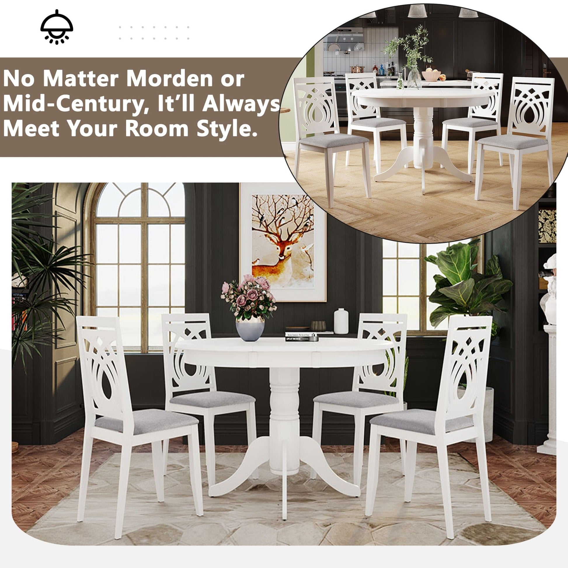 1st Choice Furniture Direct Dining Sets 1st Choice Mid-Century 5-Pc Extendable Dining Set in White