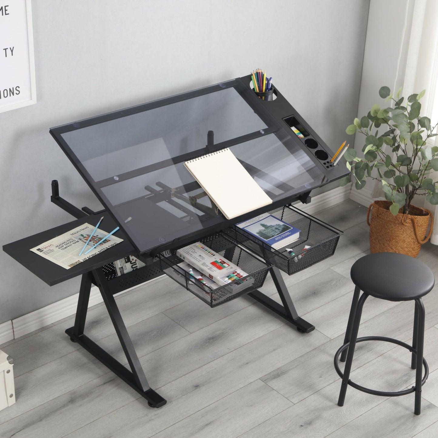 1st Choice Furniture Direct Drafting Table 1st Choice Black Glass Drafting Table with Adjustable Height & Chair