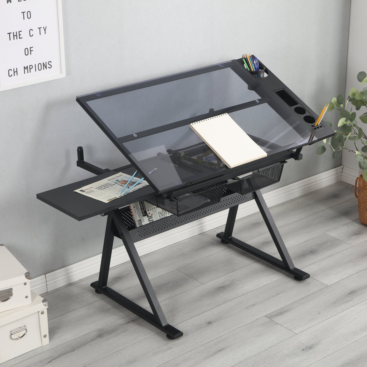 1st Choice Furniture Direct Drafting Table 1st Choice Black Glass Drafting Table with Adjustable Height & Chair