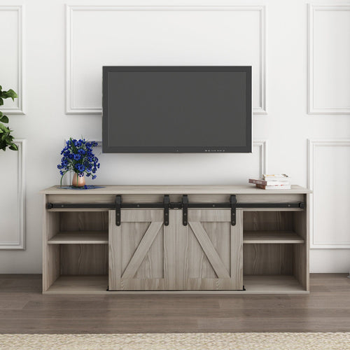 1st Choice Furniture Direct Entertainment Centers & TV Stands 1st Choice Rustic TV Stand w/ Electronic Fireplace & Sliding Barn Door
