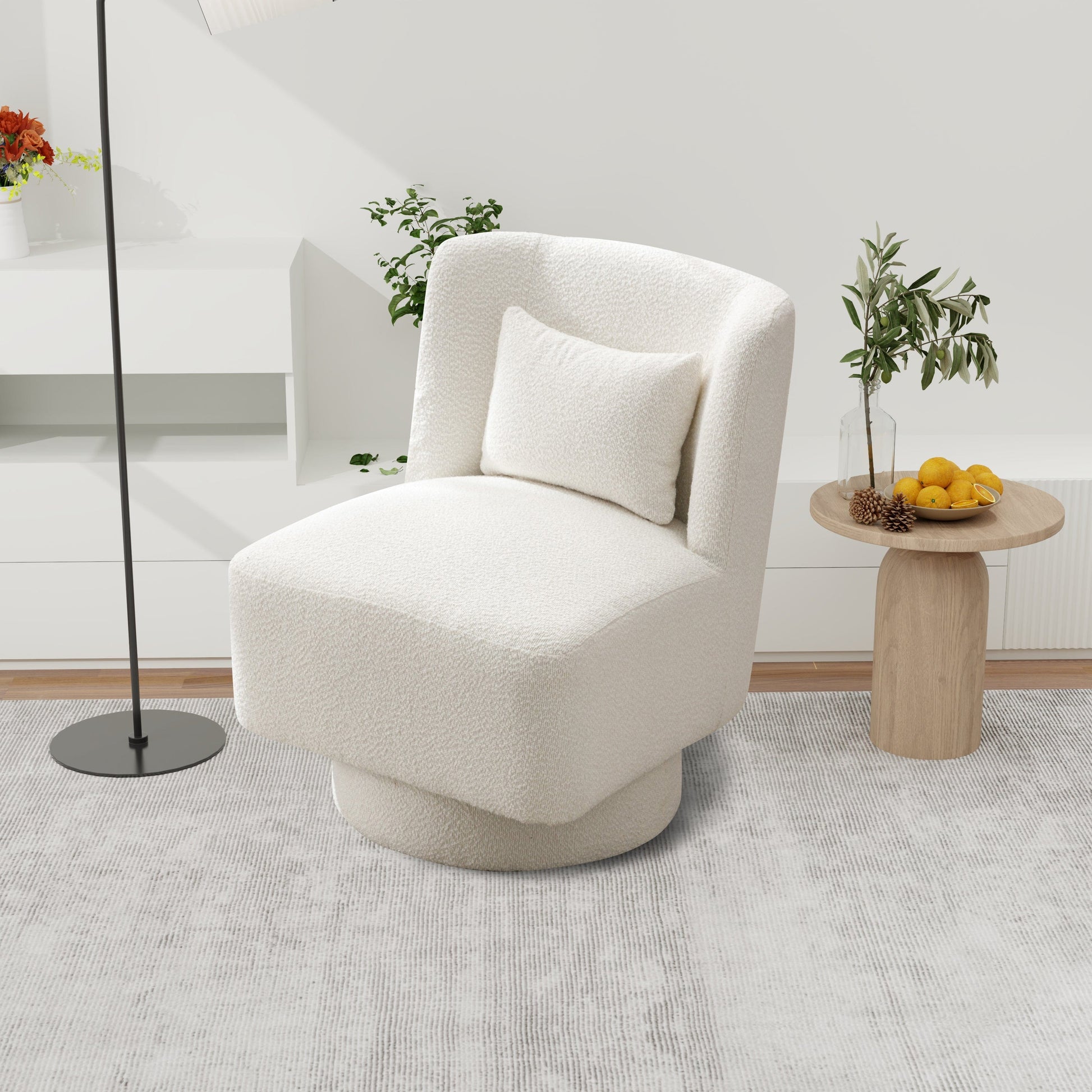1st Choice Furniture Direct Indoor Swivel Chair 1st Choice 360 Swivel Accent Chair for Living Room in Ivory Boucle