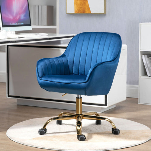 1st Choice Furniture Direct Indoor Swivel Chair 1st Choice Blue Velvet Swivel Chair with High Backrest and Golden Base