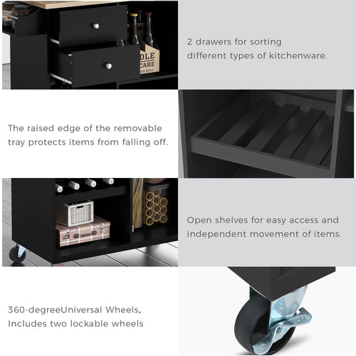 1st Choice Furniture Direct Kitchen Cart 1st Choice Black Kitchen Cart with Spice Rack, Towel Rack & Two Drawer