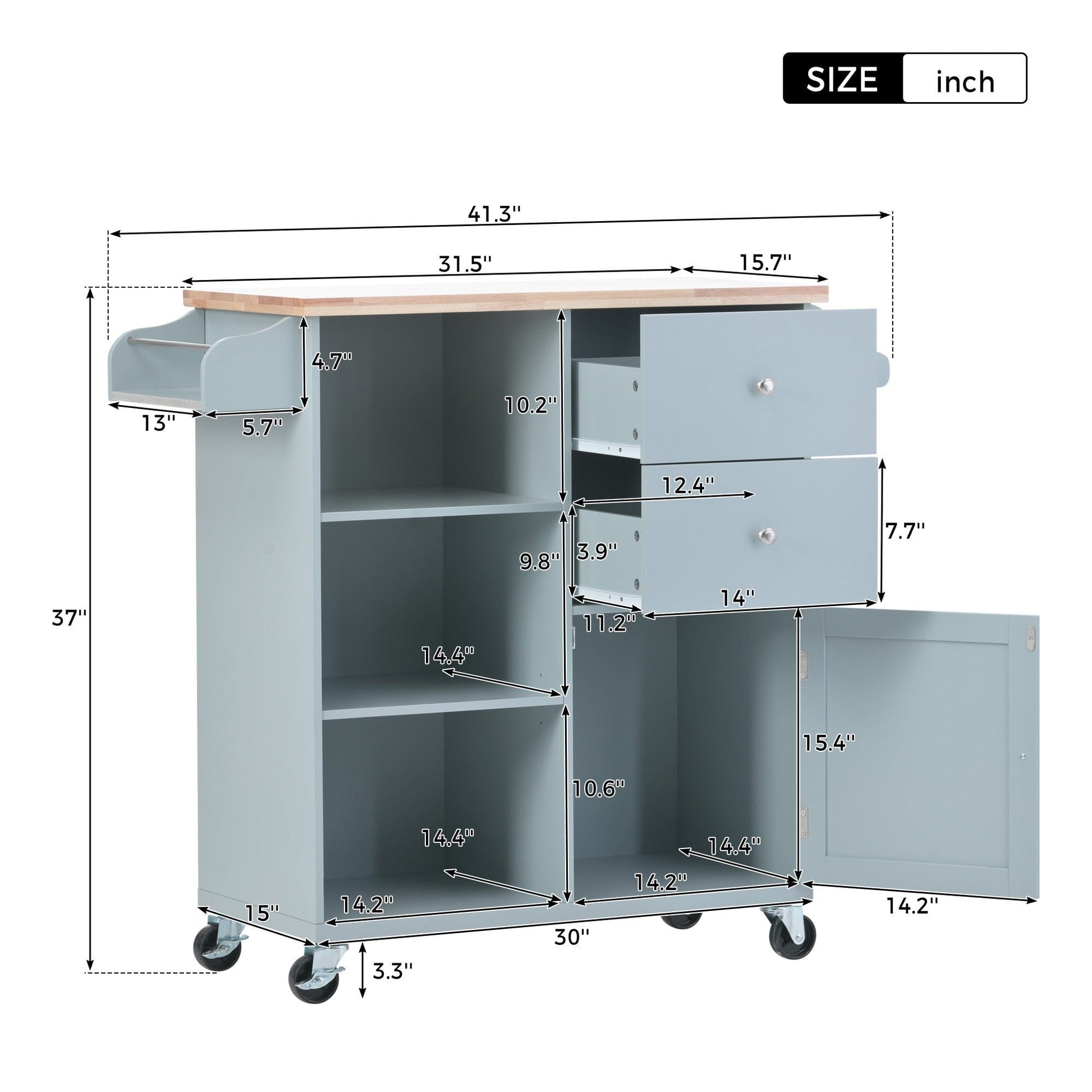 1st Choice Furniture Direct Kitchen Cart 1st Choice Grey Blue Kitchen Cart w/ Drawers, Open Shelves, and Wheels