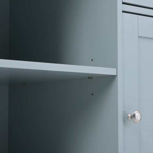 1st Choice Furniture Direct Kitchen Cart 1st Choice Grey Blue Kitchen Cart w/ Drawers, Open Shelves, and Wheels